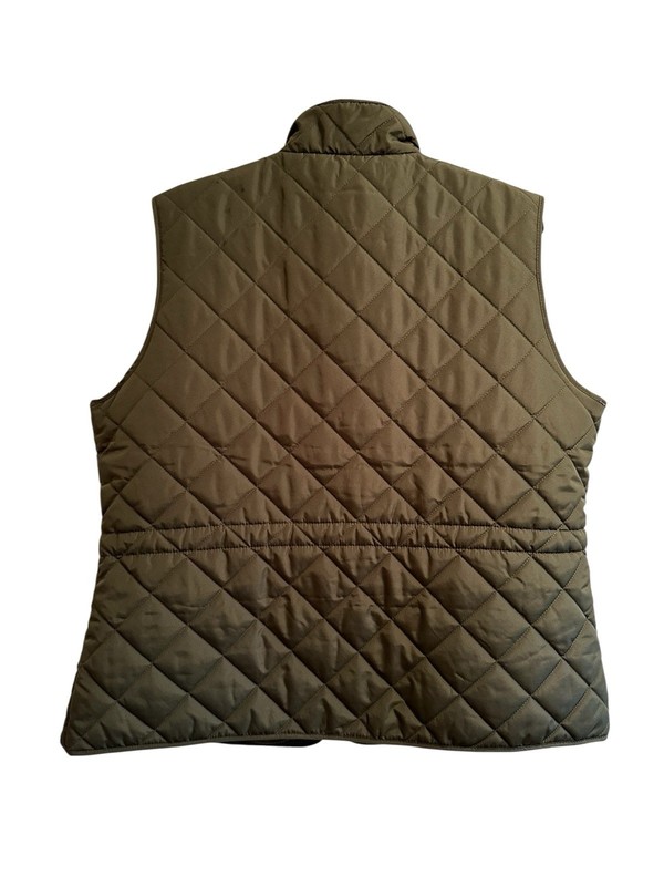 St. Johns Bay Quilted Puffer Vest Womens XL Zip Front Green Gold Snaps Pockets