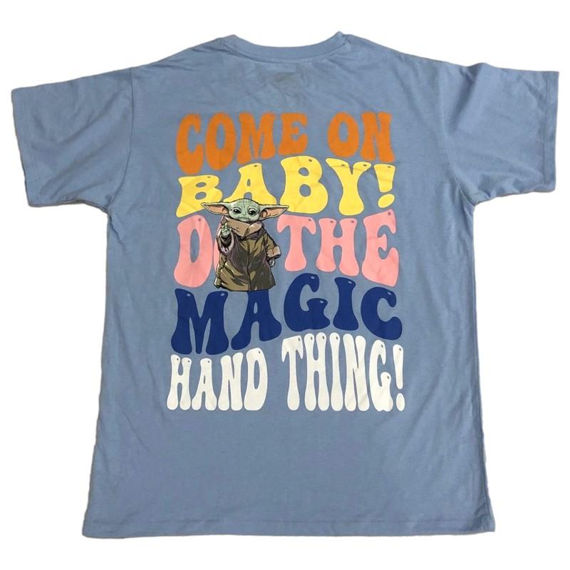 Star Wars Mandalorian Womens (Jrs) T-Shirt Blue Baby Yoda Boyfriend Shirt