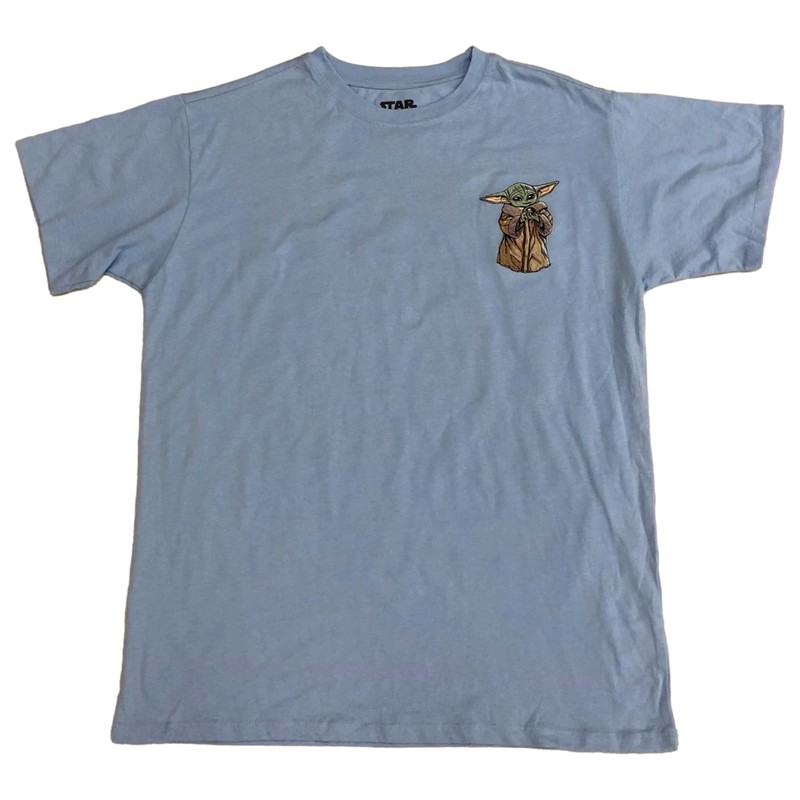 Star Wars Mandalorian Womens (Jrs) T-Shirt Blue Baby Yoda Boyfriend Shirt