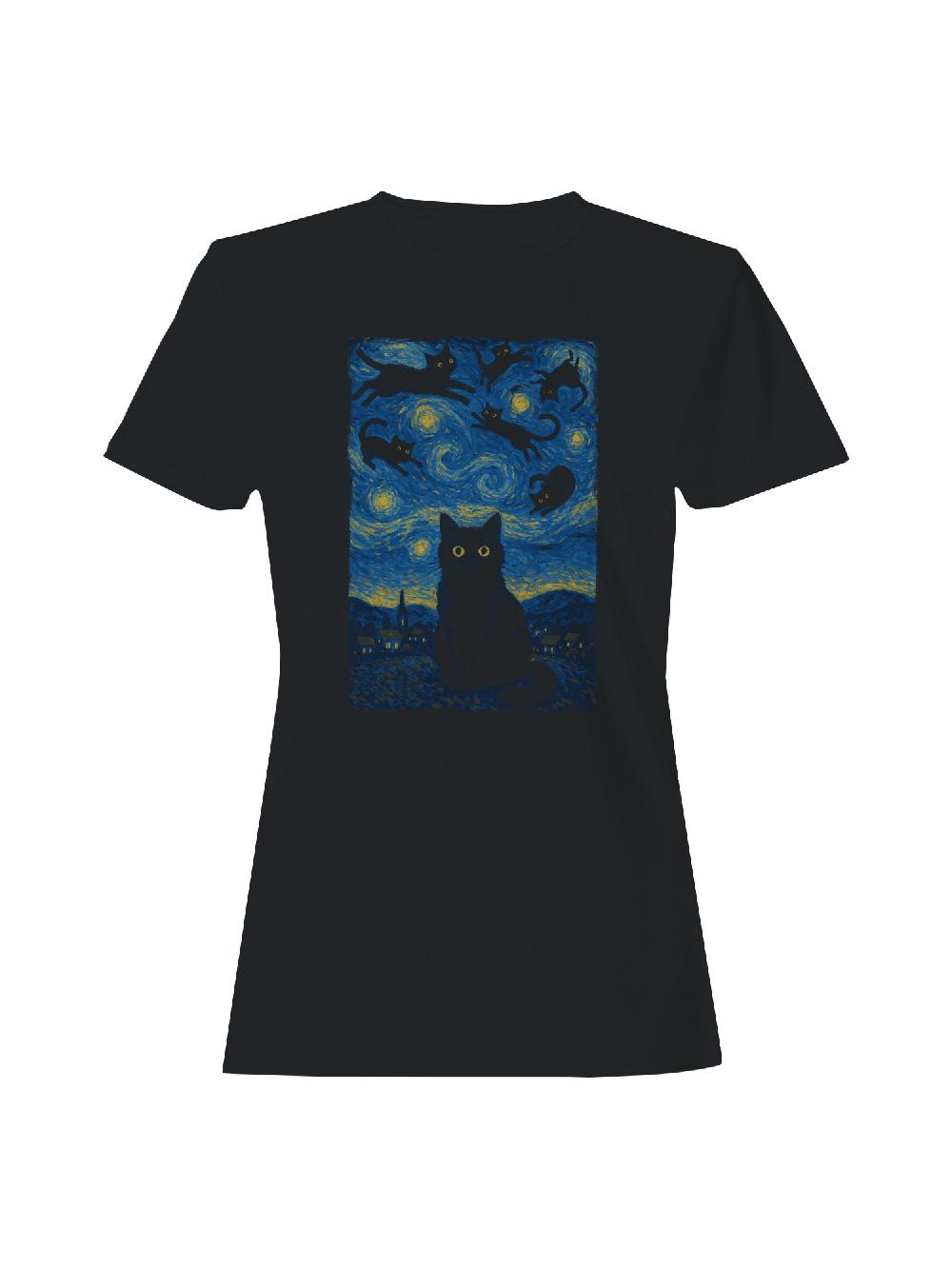 Starry Night Cats Fantasy Art Women's T-shirt