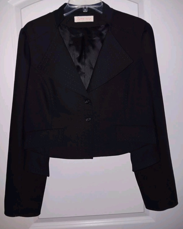 Stella Nova M/L Black Cropped Tuxedo Jacket Vintage 90s Y2K Wool Blend
