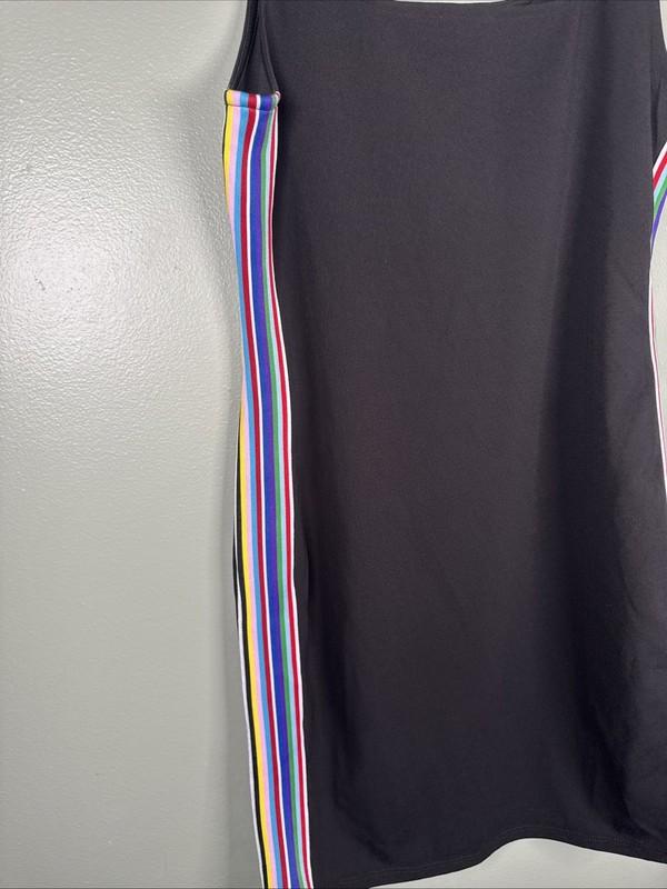 Steve Madden Black Bodycon Tank Dress With Rainbow Stripes Down Sides Women’s L