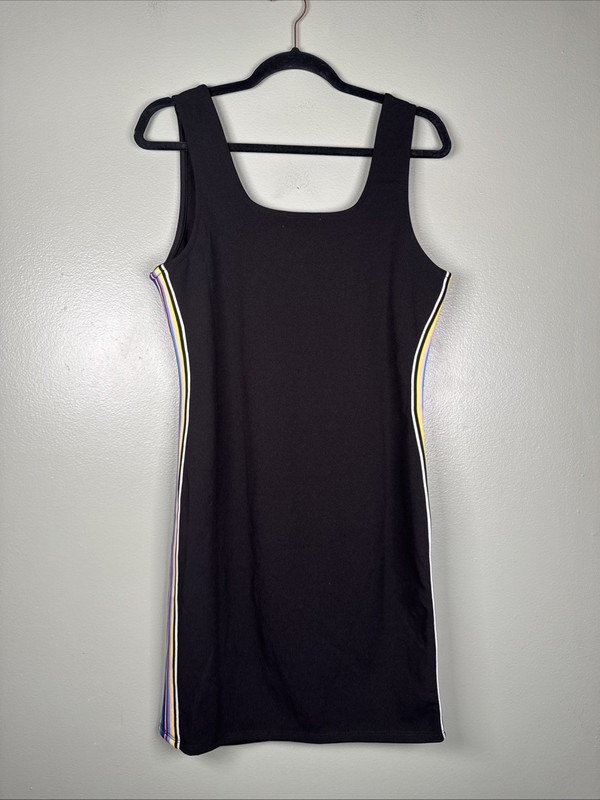 Steve Madden Black Bodycon Tank Dress With Rainbow Stripes Down Sides Women’s L