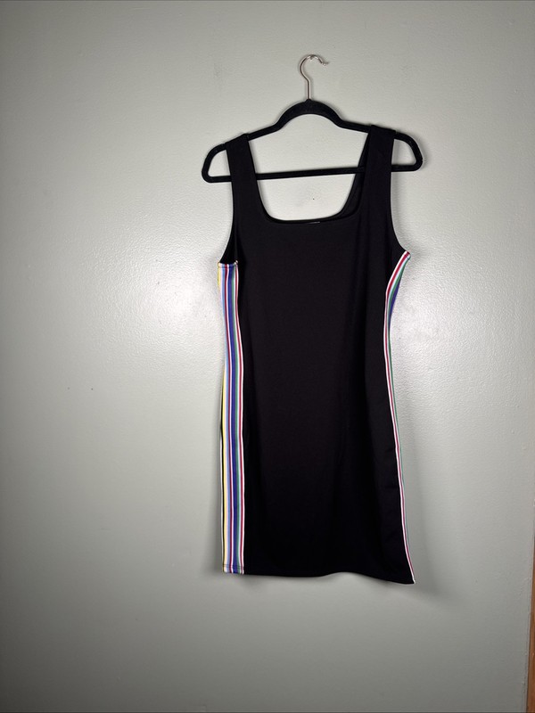Steve Madden Black Bodycon Tank Dress With Rainbow Stripes Down Sides Women’s L