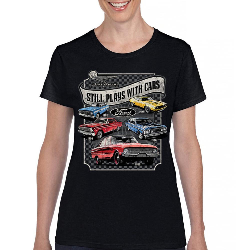 Still Plays With Cars Ford Falcon T-Shirt 60s Classic Muscle Car Women's Tee