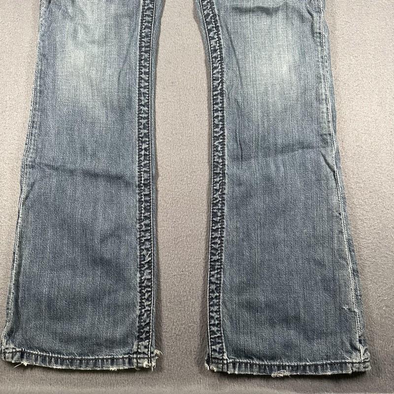Stitch's Jeans Womens 28 Blue Navajo Bootcut Low Rise Distressed Frayed Hem