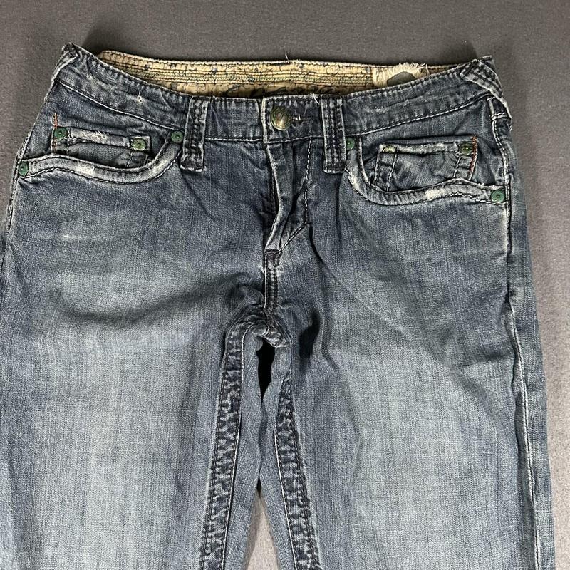 Stitch's Jeans Womens 28 Blue Navajo Bootcut Low Rise Distressed Frayed Hem