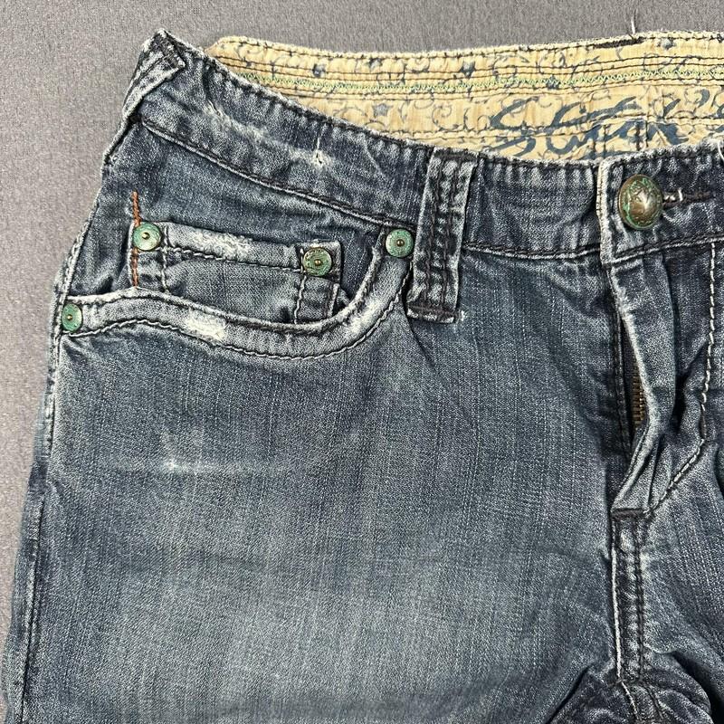 Stitch's Jeans Womens 28 Blue Navajo Bootcut Low Rise Distressed Frayed Hem