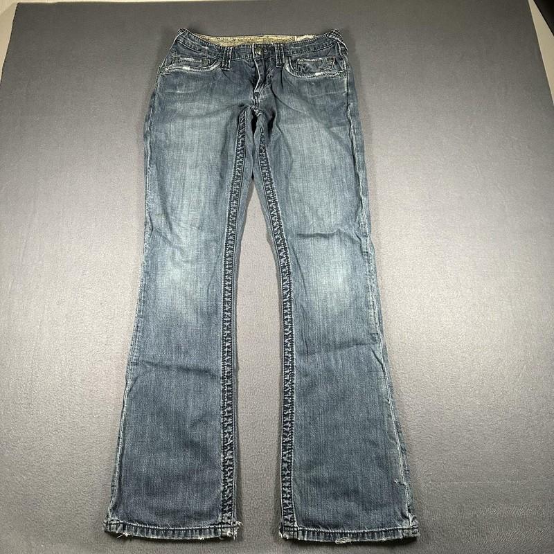 Stitch's Jeans Womens 28 Blue Navajo Bootcut Low Rise Distressed Frayed Hem