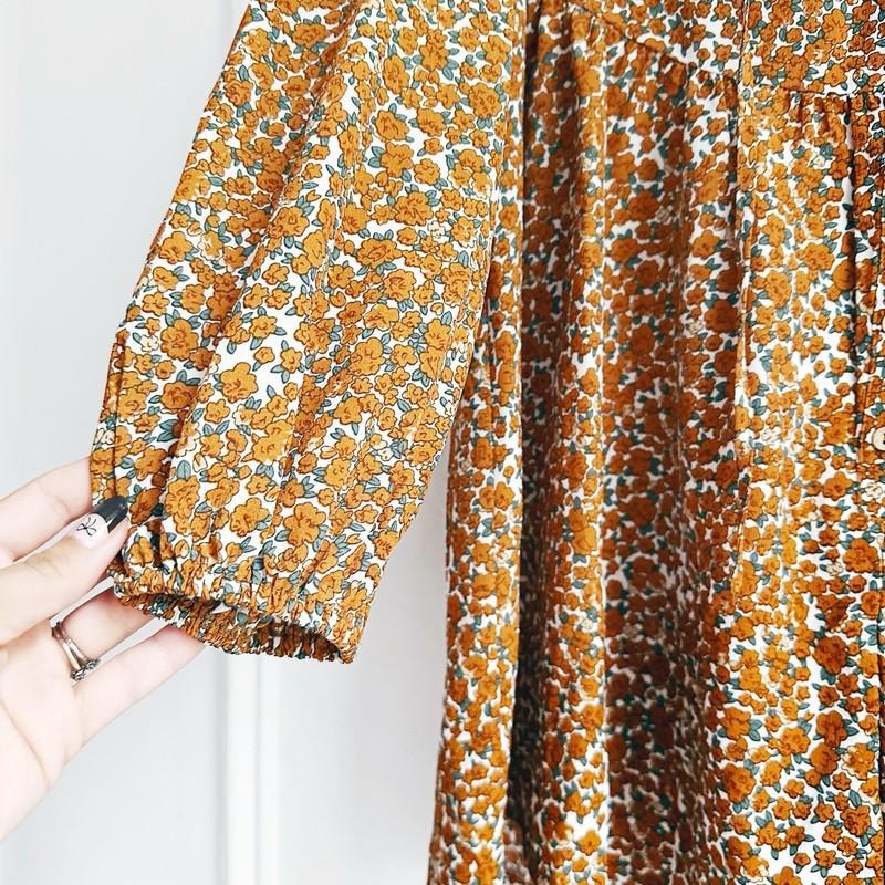 Storia Floral Long Sleeve Jumpsuit Romper Shorts Retro Orange Flower Small