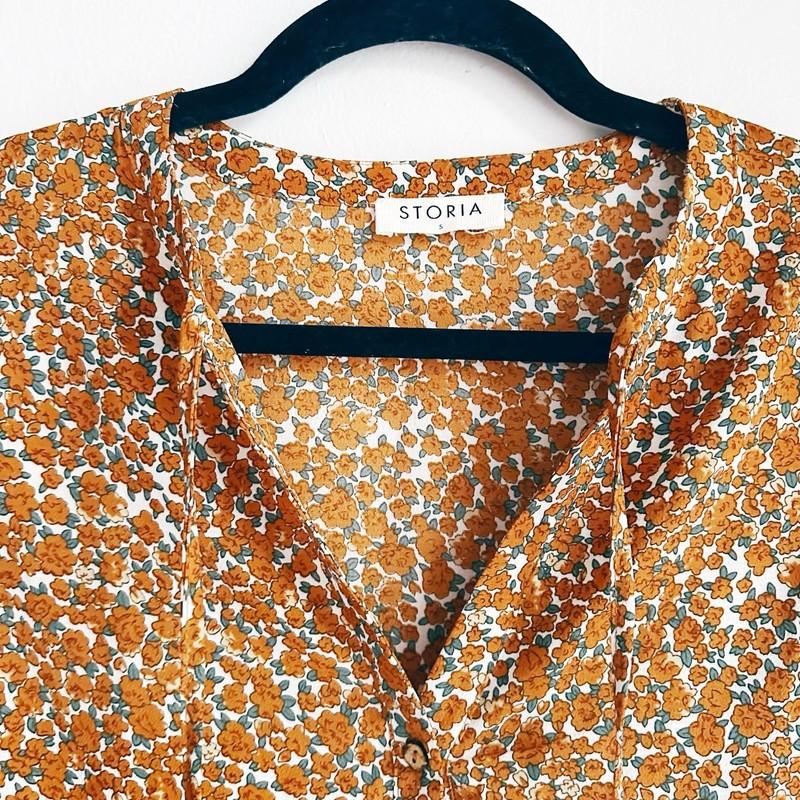 Storia Floral Long Sleeve Jumpsuit Romper Shorts Retro Orange Flower Small