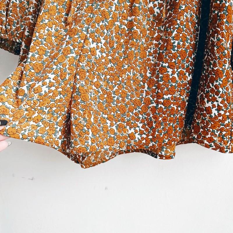 Storia Floral Long Sleeve Jumpsuit Romper Shorts Retro Orange Flower Small