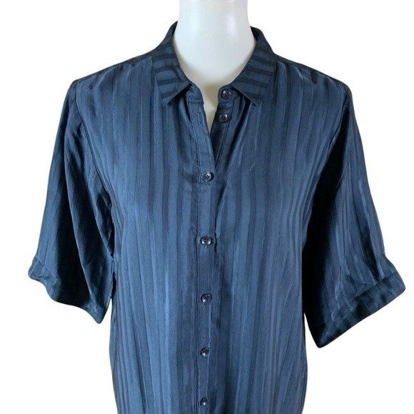 Storm And Marie Navy Striped Button Front Shirt Dress Modest Preppy Medium NWT