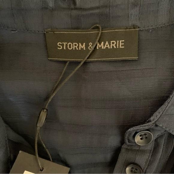 Storm And Marie Navy Striped Button Front Shirt Dress Modest Preppy Medium NWT