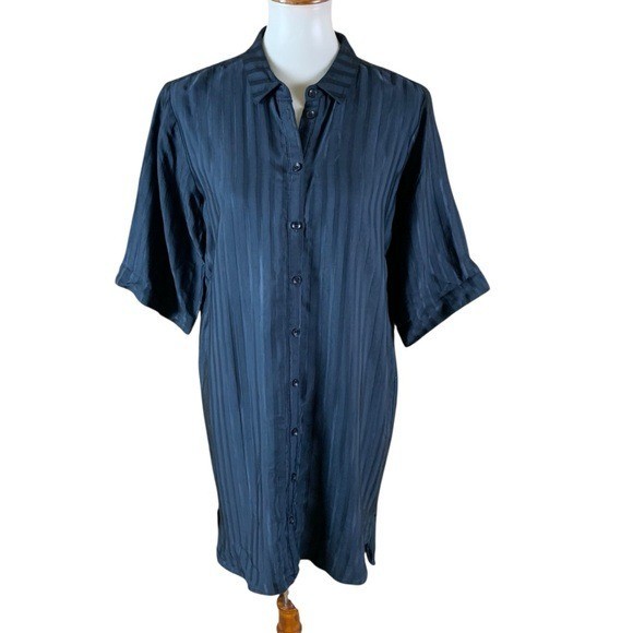 Storm And Marie Navy Striped Button Front Shirt Dress Modest Preppy Medium NWT