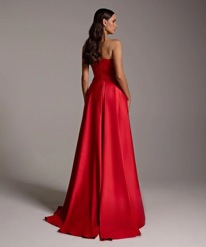 Strapless Mermaid Evening Dresses Sexy Backless Pleated Satin Formal Prom Gowns