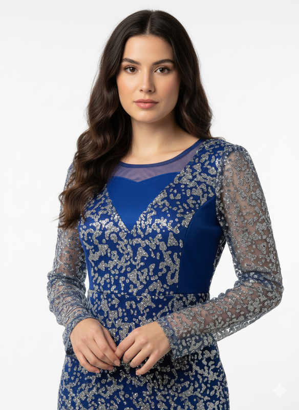 ✨ STUNNING NWT Glitter Silver & Blue Party Dress - Size Small - Charity Donation