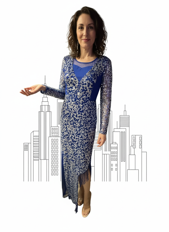 ✨ STUNNING NWT Glitter Silver & Blue Party Dress - Size Small - Charity Donation