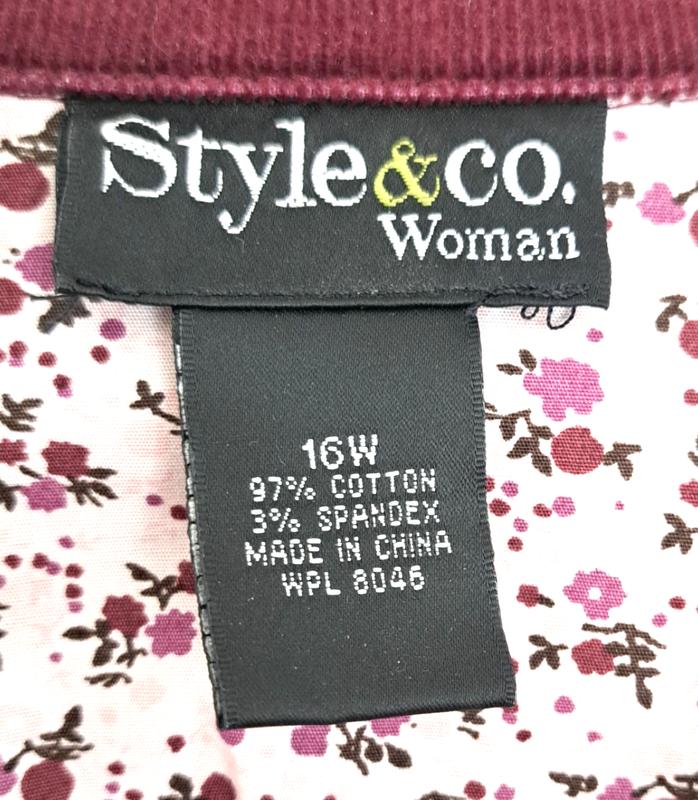 Style & Co Woman 16 Corduroy Fall Blazer Jacket Burgundy 3 Button Stretch Coat