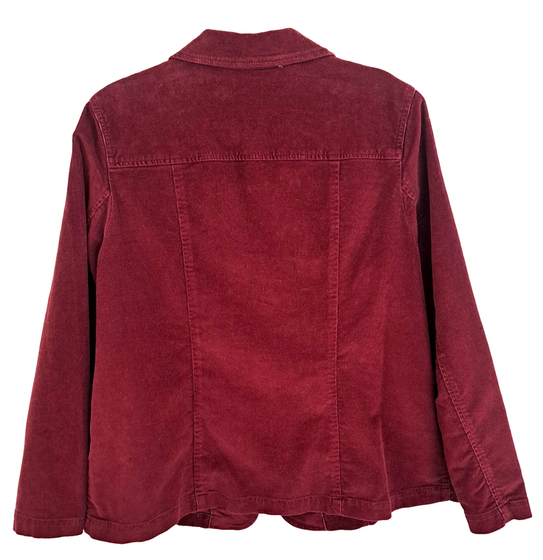 Style & Co Woman 16 Corduroy Fall Blazer Jacket Burgundy 3 Button Stretch Coat
