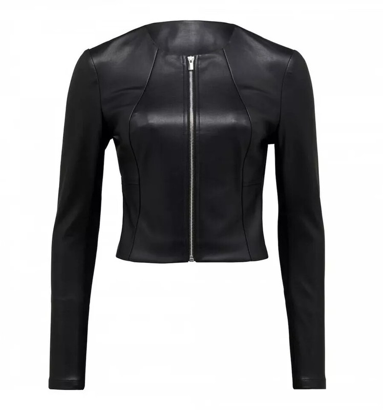 Stylish Genuine Lambskin Women's Black Cropped Leather Jacket Handmade Biker