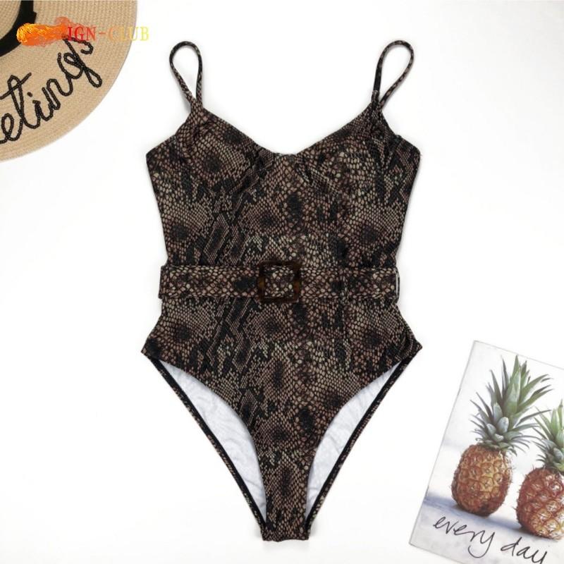 Summer Beach Serpentine Print One-Piece Swimsuit S Women Girls Sexy Swimwear