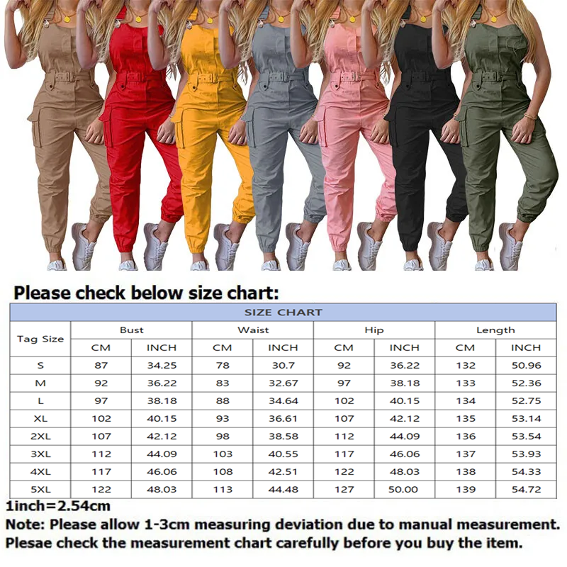 Summer Womens Sleeveless Cargo Belted Jumpsuit Ladies Casual Holiday Slim Romper