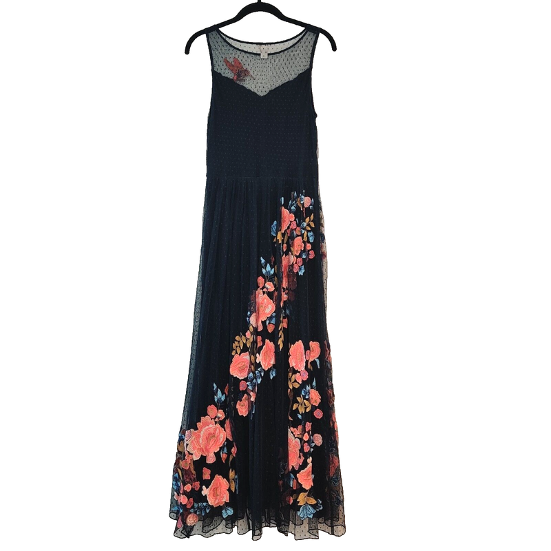 Sundance Kiera Hummingbird Midi Dress Sz 4P Floral Embroidered Mesh Event $398
