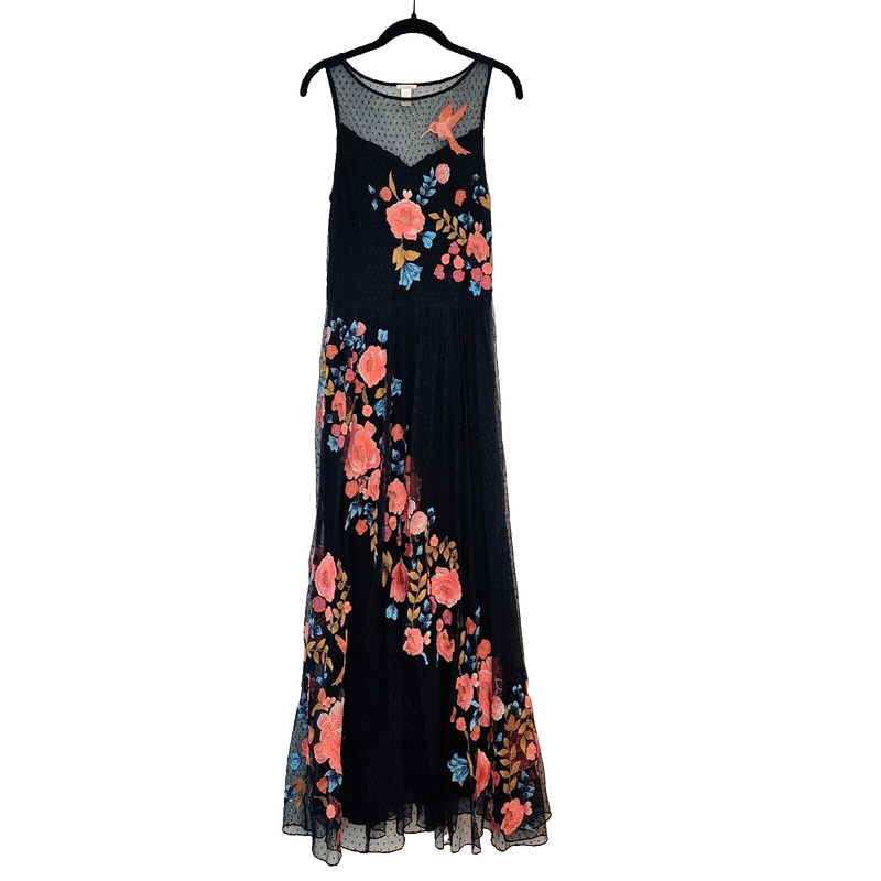 Sundance Kiera Hummingbird Midi Dress Sz 4P Floral Embroidered Mesh Event $398