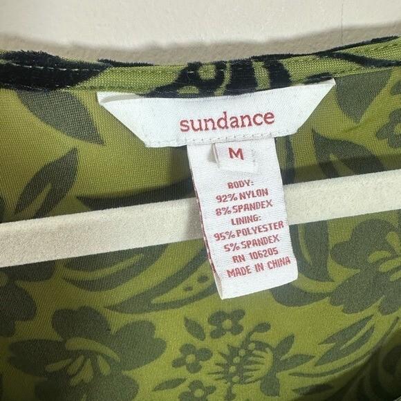 Sundance Top Velvet Burnout Shirred Bust Top Blouse Green Goth Fairy Size M