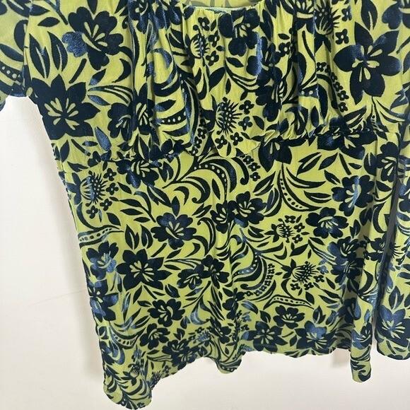 Sundance Top Velvet Burnout Shirred Bust Top Blouse Green Goth Fairy Size M