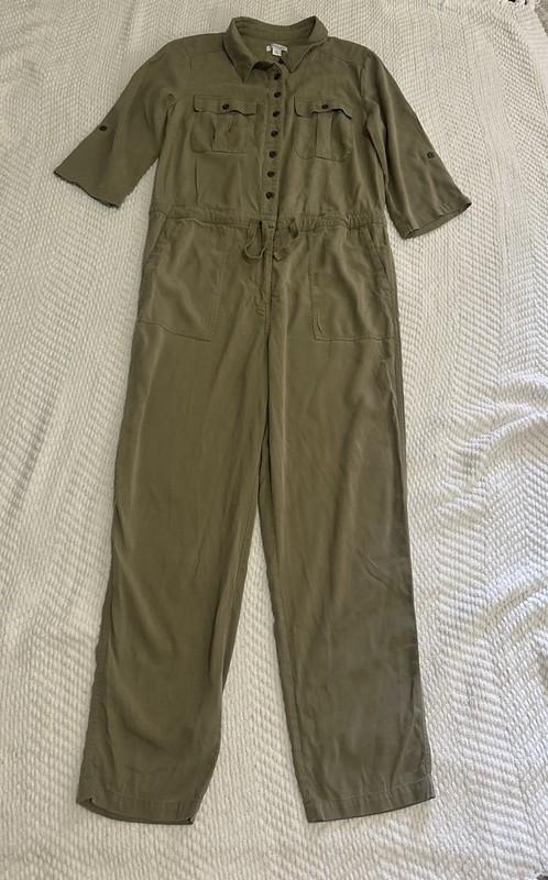 Sundance Women's Wayside Vintage Wash Military Green Cargo Jumpsuit Sz M