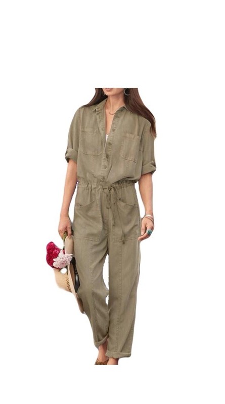 Sundance women's Wayside vintage wash military green cargo jumpsuit sz M