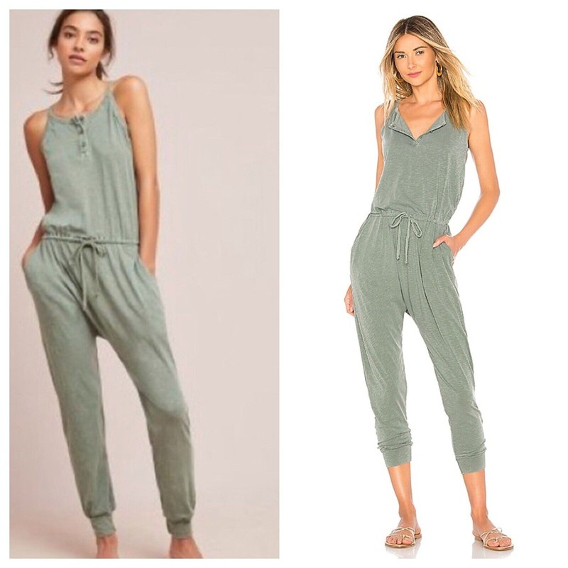 Sundry Womens Sleeveless Henley One Jumpsuit In Pigment Moss Size 3 Large NWT