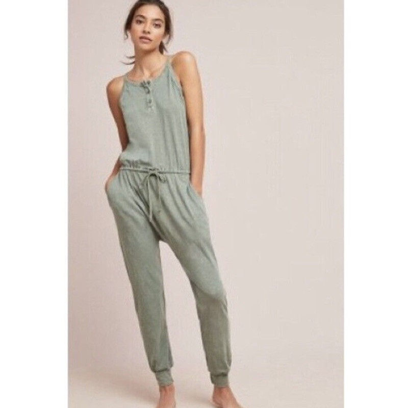 Sundry Womens Sleeveless Henley One Jumpsuit In Pigment Moss Size 3 Large NWT