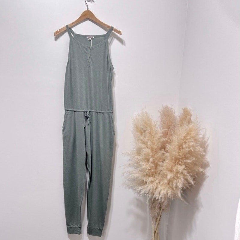 Sundry Womens Sleeveless Henley One Jumpsuit In Pigment Moss Size 3 Large NWT