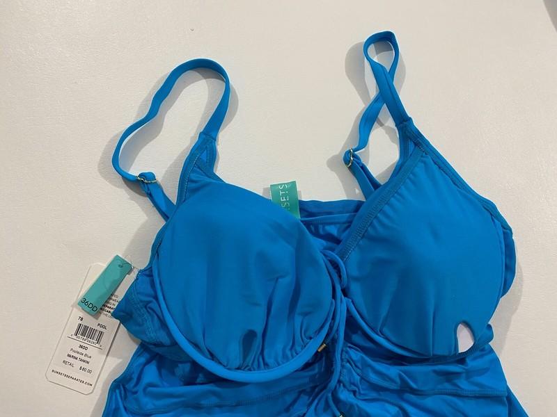 Sunsets Underwire Marina Tankini Poolside Blue Swim Top Women’s Size 36DD