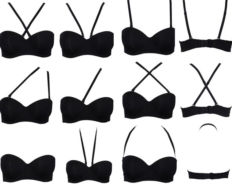 Super Push Up Add 2 Cup Multi-way Bridal Bra White Beige Black Thick Padded Bras