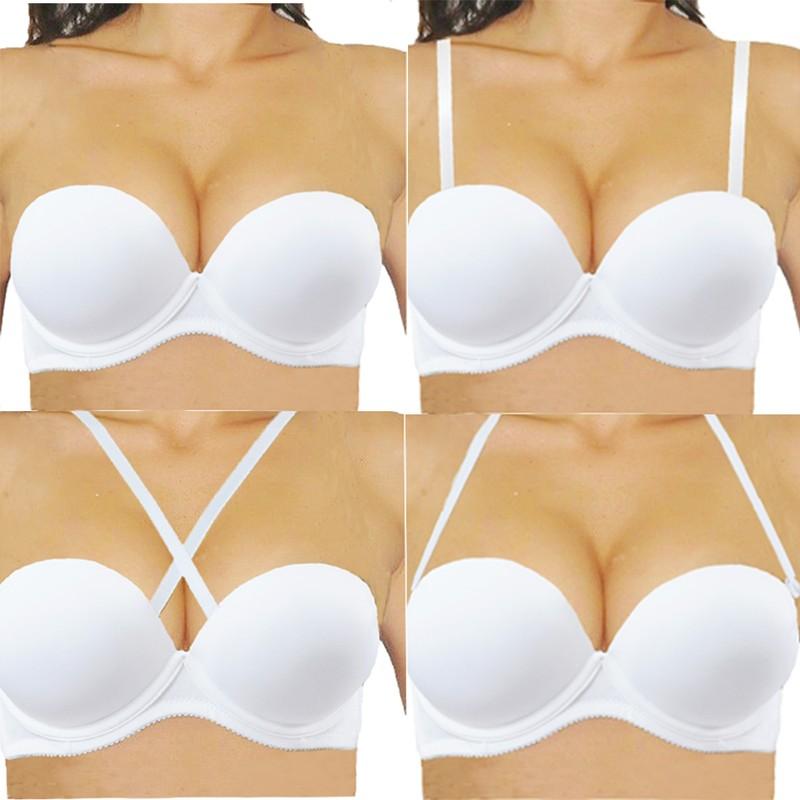 Super Push Up Add 2 Cup Multi-way Bridal Bra White Beige Black Thick Padded Bras