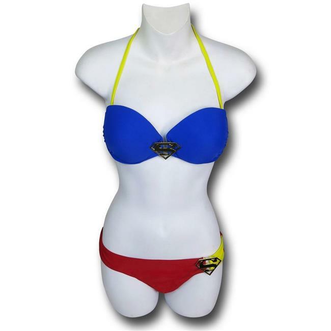 Supergirl Bikini Bandeau Top & Side Ring Cinched Low Bikini SM4875 Superman DC