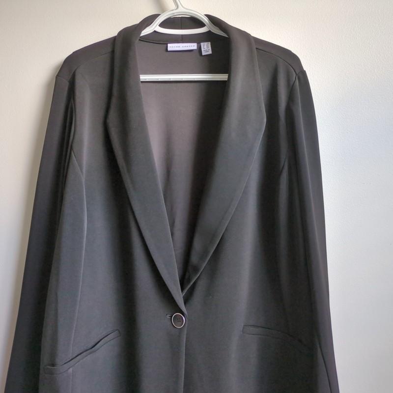 Susan Graver Bonded Liquid Knit LK Blazer Jacket Plus 2X Black Office Career