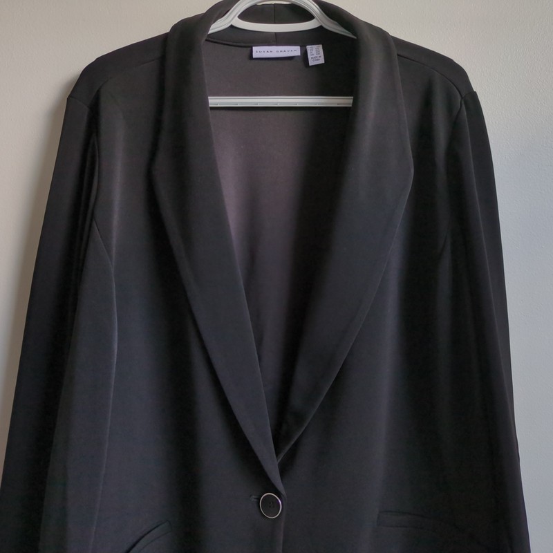 Susan Graver Bonded Liquid Knit LK Blazer Jacket Plus 2X Black Office Career
