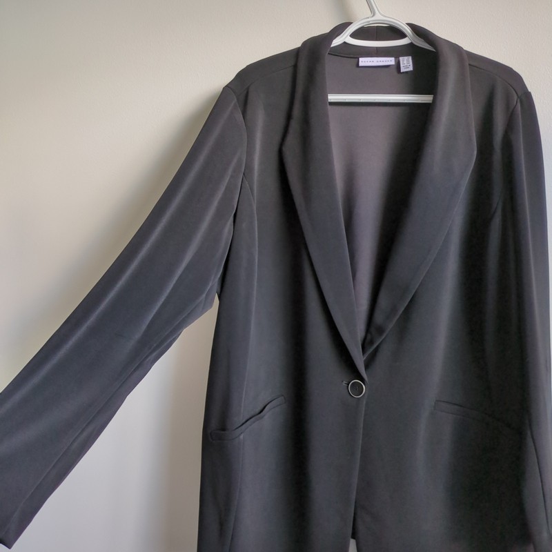 Susan Graver Bonded Liquid Knit LK Blazer Jacket Plus 2X Black Office Career