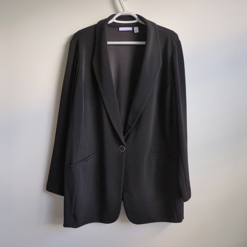 Susan Graver Bonded Liquid Knit LK Blazer Jacket Plus 2X Black Office Career