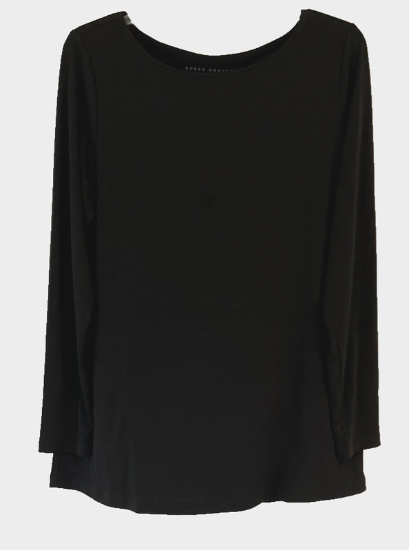 Susan Graver Liquid Knit Tunic Shirt Black Sz M Pull Over A544638 Women CB63L
