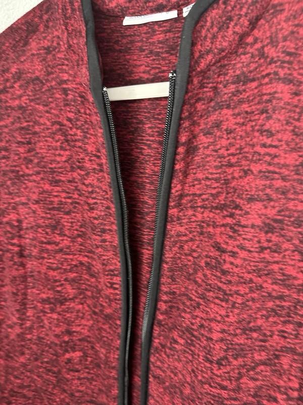 Susan Graver Red Melange Fleece Zip Front Vest W/ Solid Trim Size Large