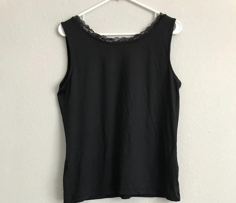 Susan Graver Smooth Jersey Camisole W Lace Trim - Black (sz X-Small) A575886