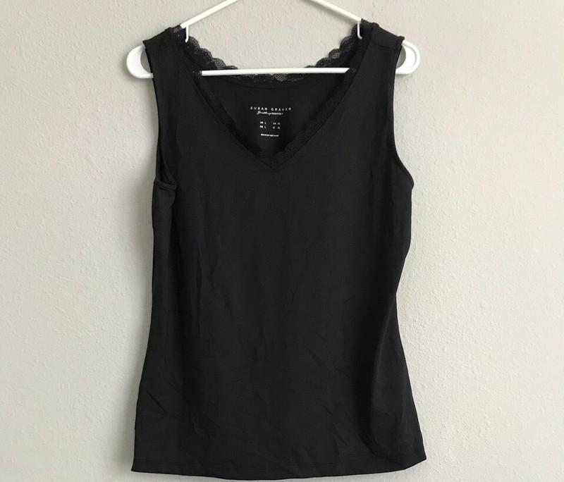 Susan Graver Smooth Jersey Camisole w Lace Trim - Black (sz X-Small) a575886