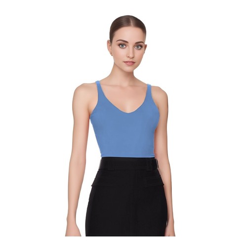 Susana Monaco Sleeveless V-Strap Top 8" in Blue NWT Size Small