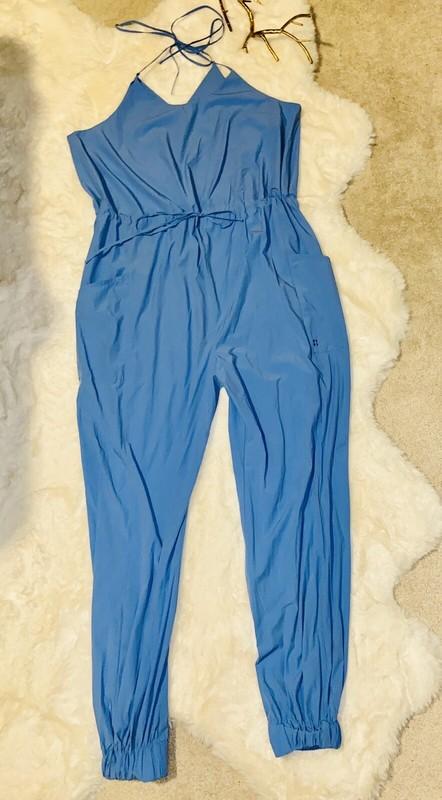 Sweaty Betty Karma Womens Tie Waist Blouson Jumpsuit Blue Sz Large